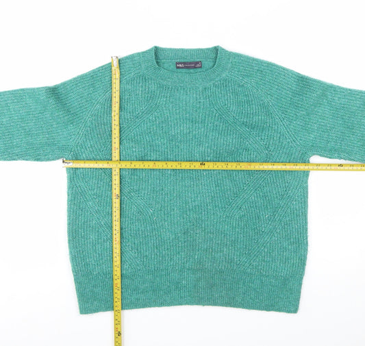 Marks and Spencer Women's Green Knit Crew Neck Jumper Size M