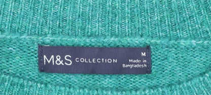 Marks and Spencer Women's Green Knit Crew Neck Jumper Size M