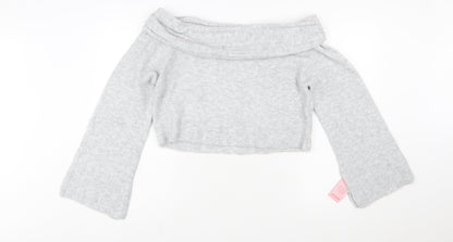 PrettyLittleThing Women Grey L Off Shoulder Knit Jumper
