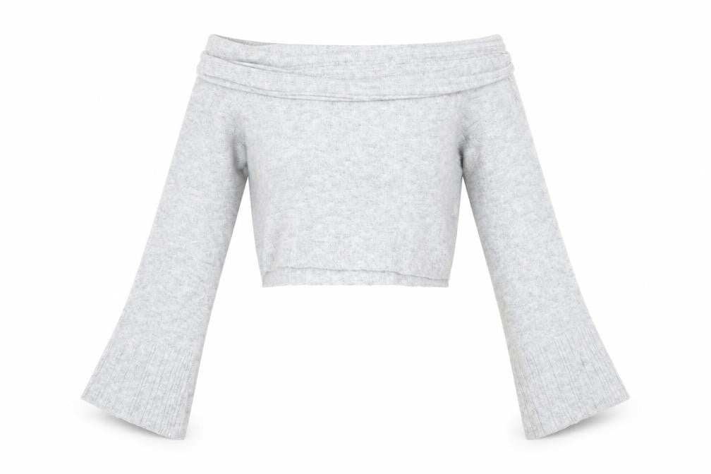PRETTYLITTLETHING Women Grey L Off Shoulder Knit Jumper
