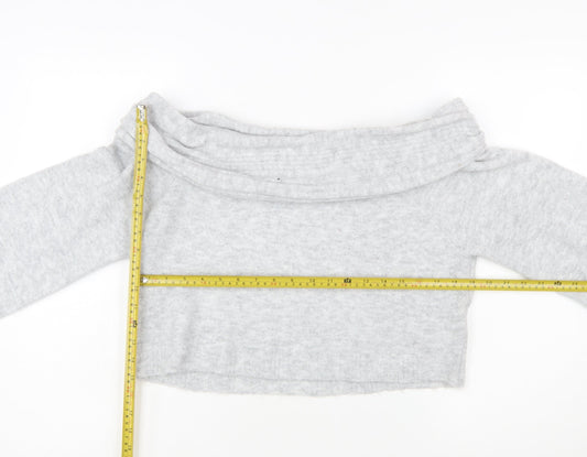 PrettyLittleThing Women Grey L Off Shoulder Knit Jumper