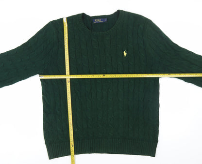 Polo Ralph Lauren Men's Green Cable-Knit Cotton Jumper L