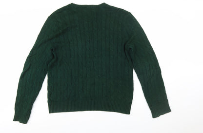 Polo Ralph Lauren Men's Green Cable-Knit Cotton Jumper L