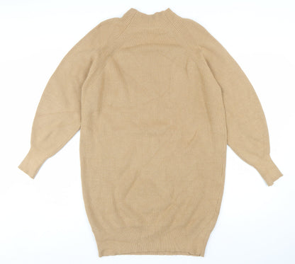 Phase Eight Women Beige XS Knit Jumper Dress High Neck