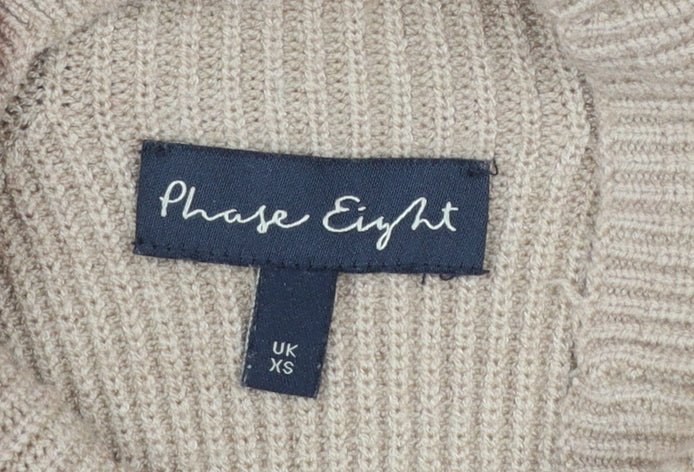 Phase Eight Women Beige XS Knit Jumper Dress High Neck