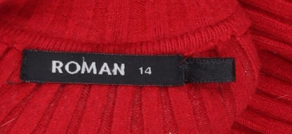 Roman Women Red Roll Neck Ribbed Long Sleeve Jumper Size 14