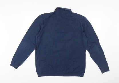 Next Men Blue Collared Henley Cotton Jumper L Long Sleeve Knit