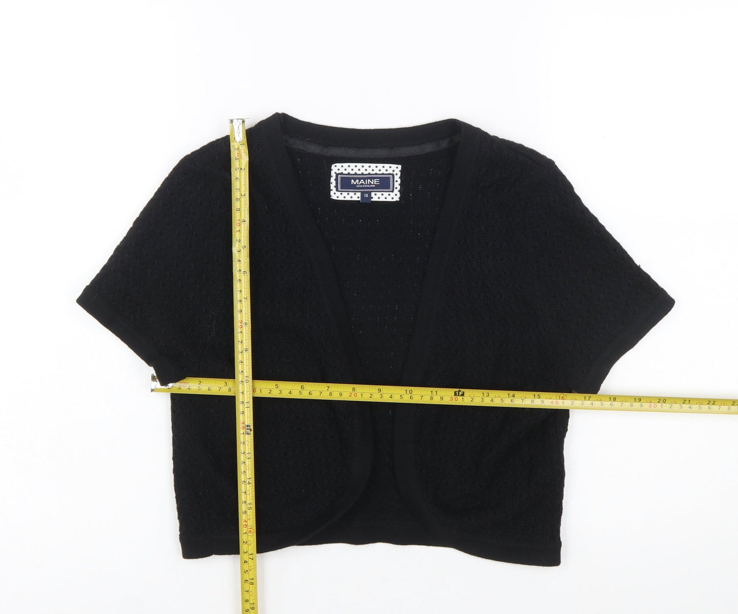 Maine New England Women's Black Cotton Short Sleeve Cardigan Size 10