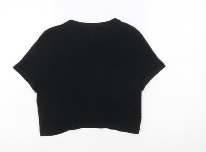 Maine New England Women's Black Cotton Short Sleeve Cardigan Size 10