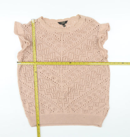 Lipsy Women’s Beige Open-Knit Ruffle Sleeveless Jumper UK 16