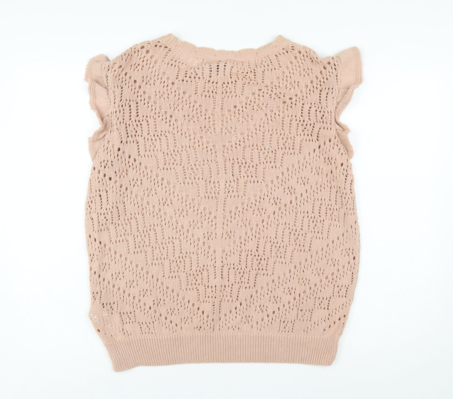 Lipsy Women’s Beige Open-Knit Ruffle Sleeveless Jumper UK 16