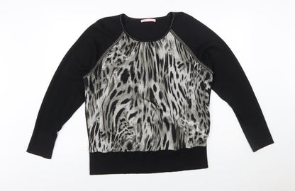 Basler Women Black Animal Print Pullover Jumper Size 16