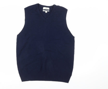 Marks and Spencer Men's Blue Wool V-Neck Sleeveless Vest Jumper M