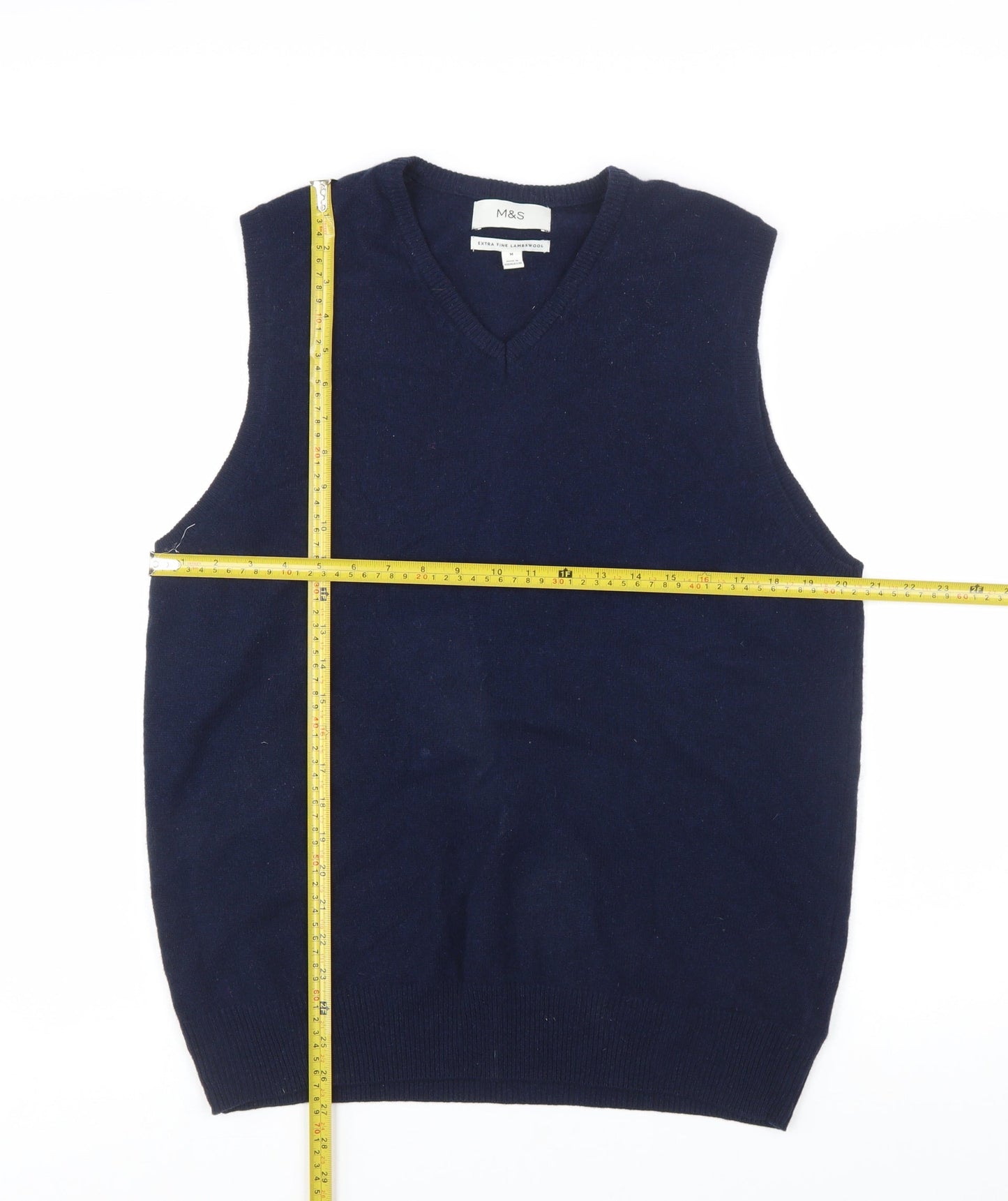 Marks and Spencer Men's Blue Wool V-Neck Sleeveless Vest Jumper M