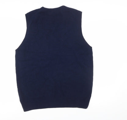 Marks and Spencer Men's Blue Wool V-Neck Sleeveless Vest Jumper M