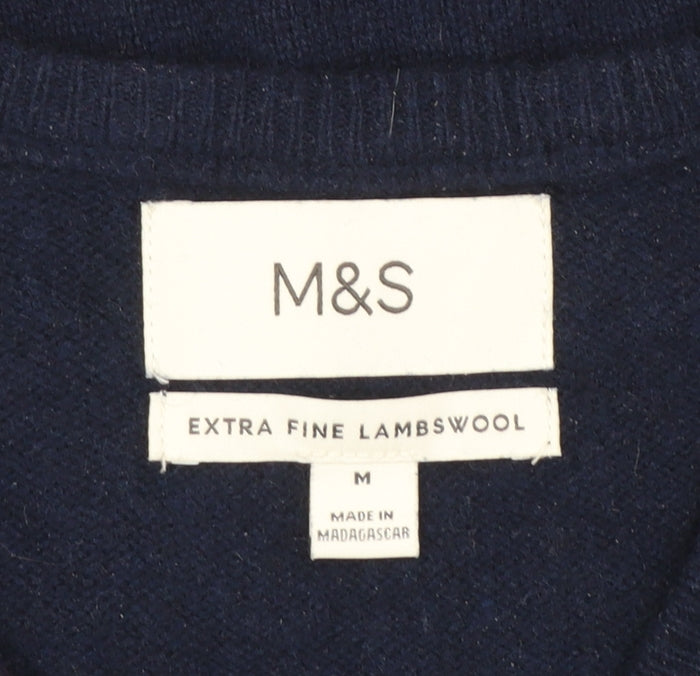 Marks and Spencer Men's Blue Wool V-Neck Sleeveless Vest Jumper M