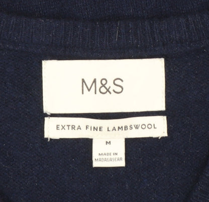 Marks and Spencer Men's Blue Wool V-Neck Sleeveless Vest Jumper M