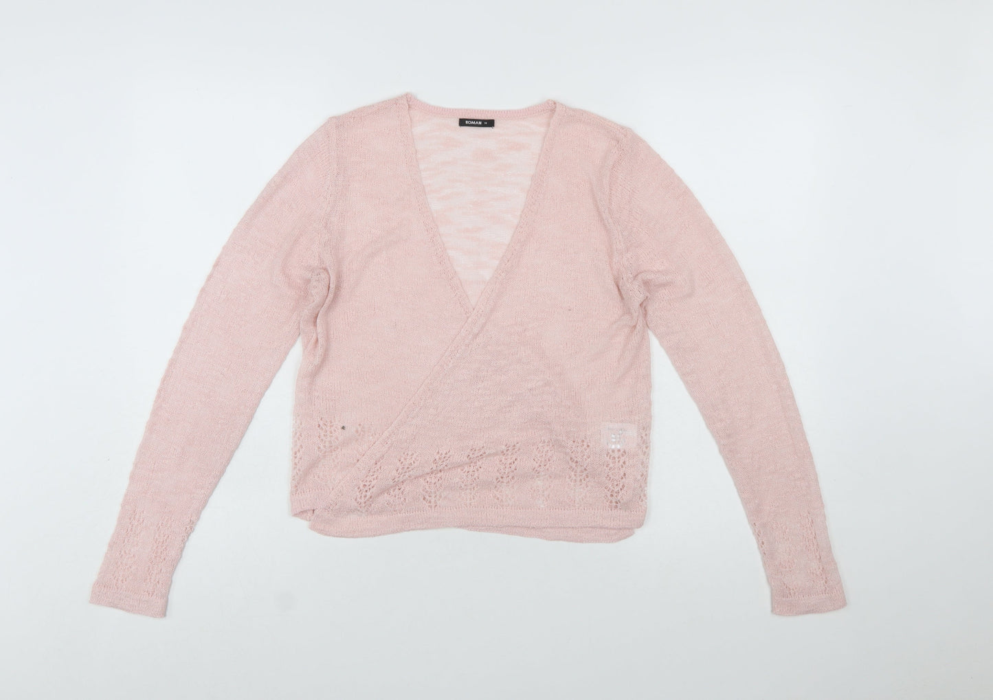 Roman Women Pink Wrap Knit Jumper Size 10 Acrylic Blend Long Sleeve