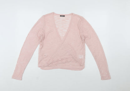 Roman Women Pink Wrap Knit Jumper Size 10 Acrylic Blend Long Sleeve