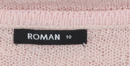 Roman Women Pink Wrap Knit Jumper Size 10 Acrylic Blend Long Sleeve