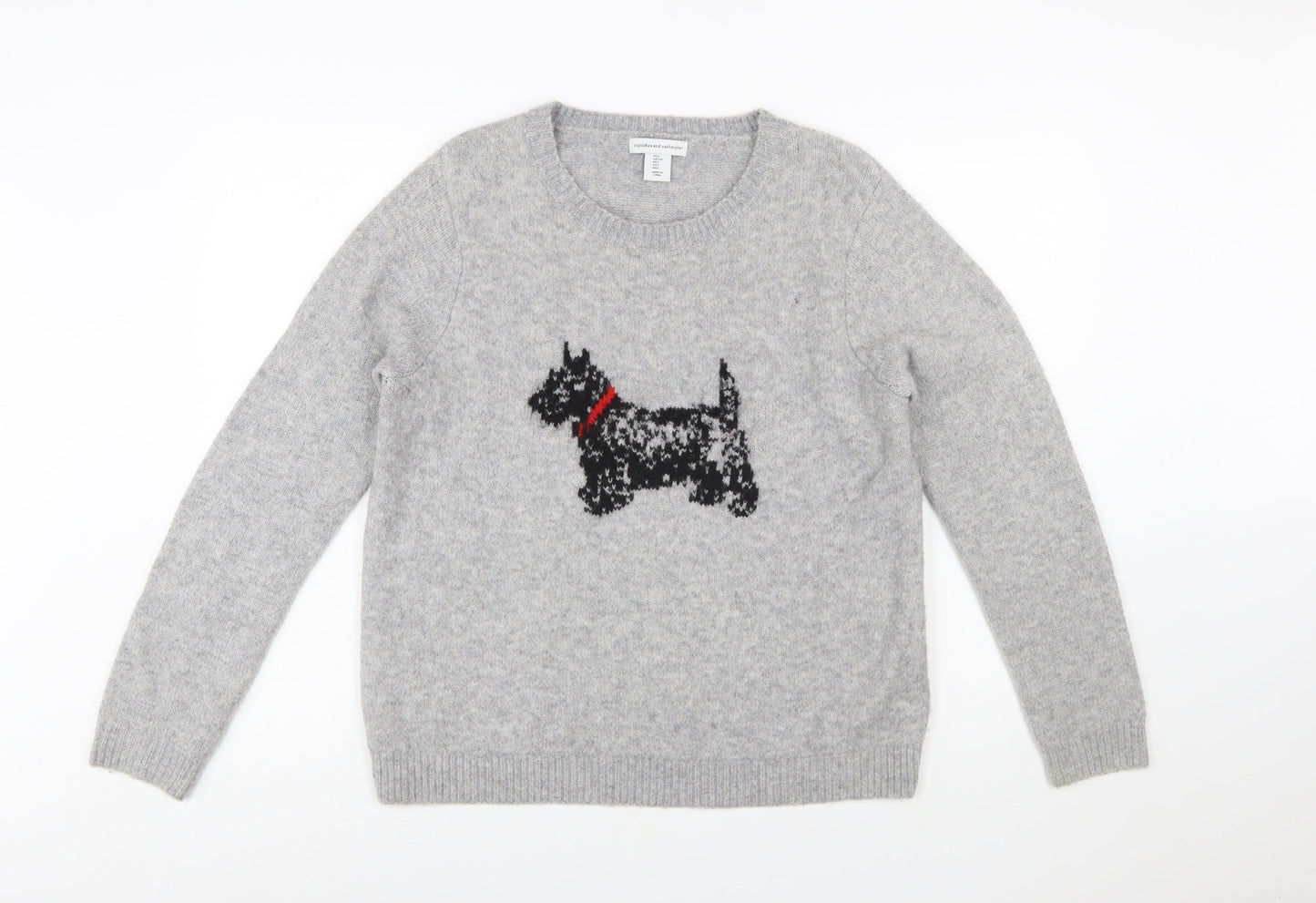 Cupcakes and Cashmere Women Grey L Pullover Dog Knit Jumper