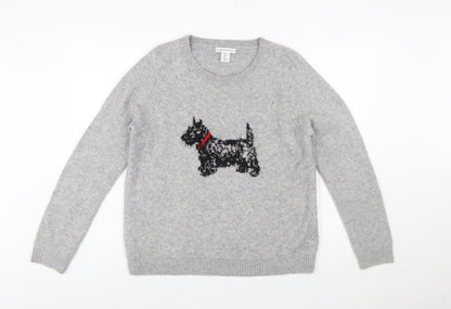 Cupcakes and Cashmere Women Grey L Pullover Dog Knit Jumper