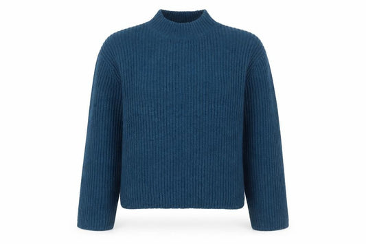 AND/OR Womens Blue Mock Neck Chunky-Knit Wool Blend Jumper M