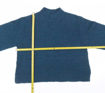 AND/OR Womens Blue Mock Neck Chunky-Knit Wool Blend Jumper M