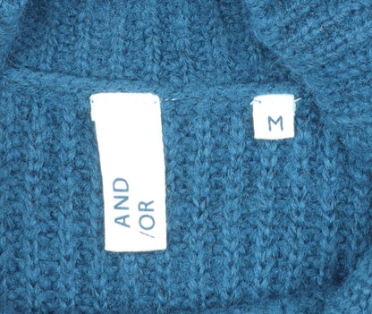 AND/OR Womens Blue Mock Neck Chunky-Knit Wool Blend Jumper M