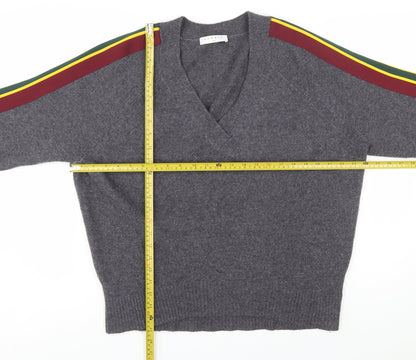 Sandro Women Grey Wool V-Neck Pullover Jumper Size L