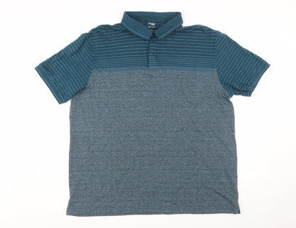 Dunnes Stores Men Blue Striped Polo Shirt Regular Fit XXL