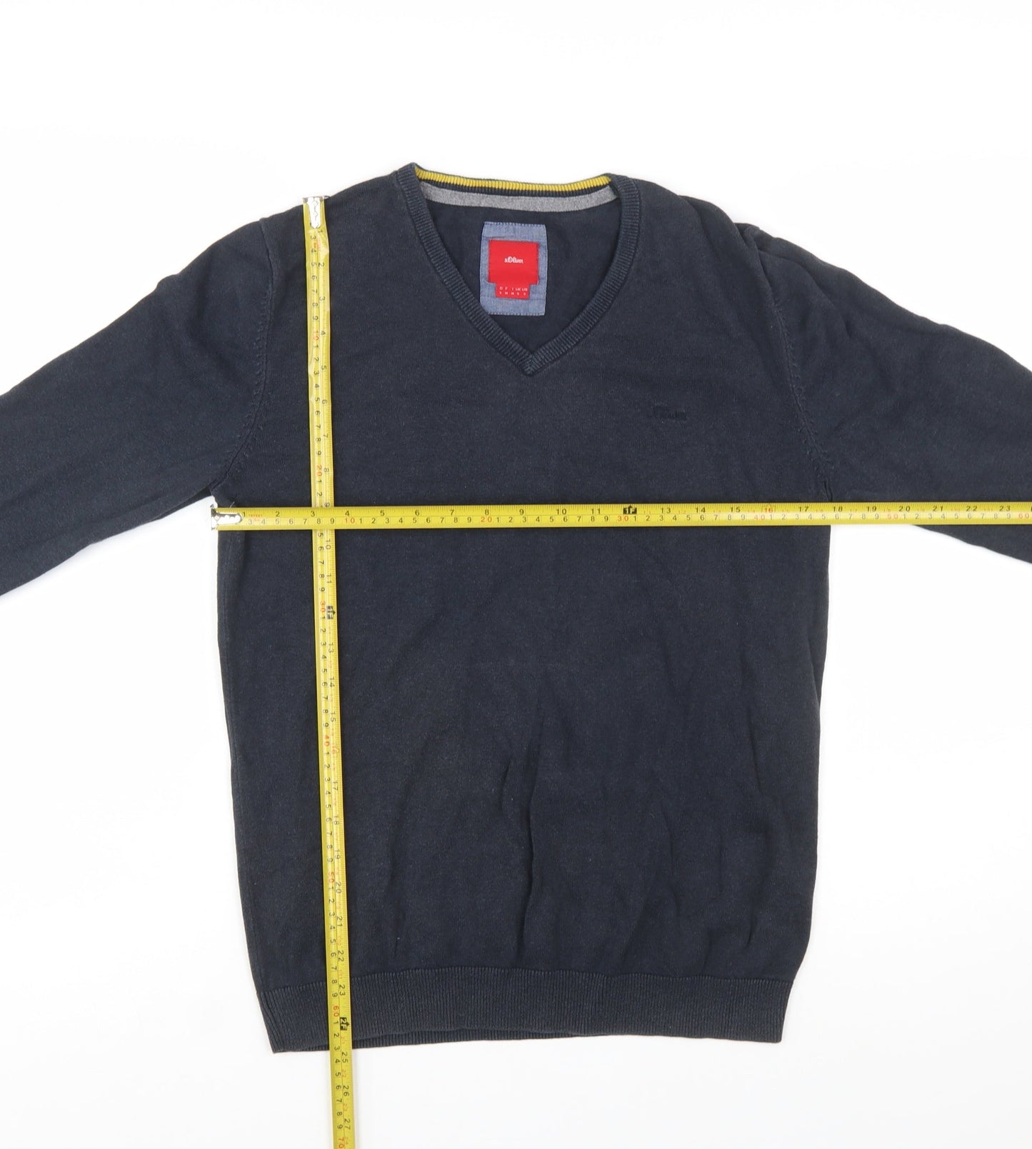 s.Oliver Men's Blue V-Neck Cotton Jumper Size S