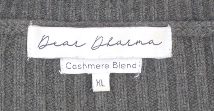 Dear Dharma Womens Green Cashmere Blend Ribbed Knit Jumper XL