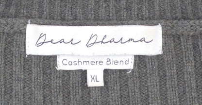 Dear Dharma Womens Green Cashmere Blend Ribbed Knit Jumper XL