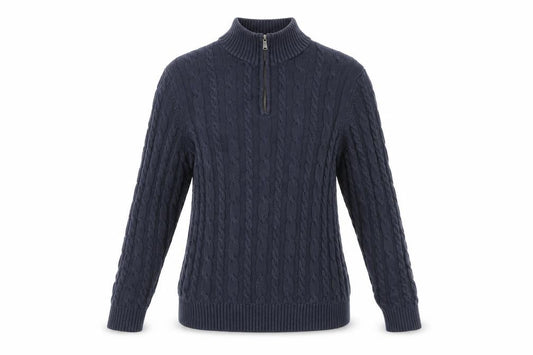 Lands' End Women's Blue Cotton Cable Knit Half Zip Jumper L