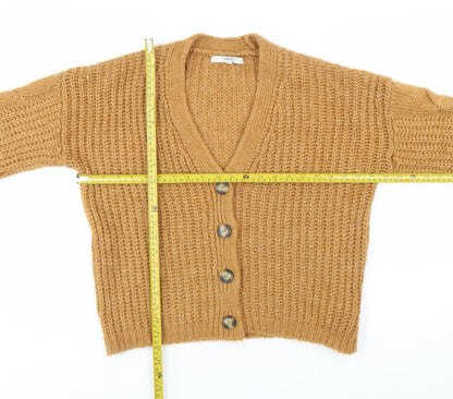 Next Womens Brown Chunky Knit V-Neck Button Cardigan Size S