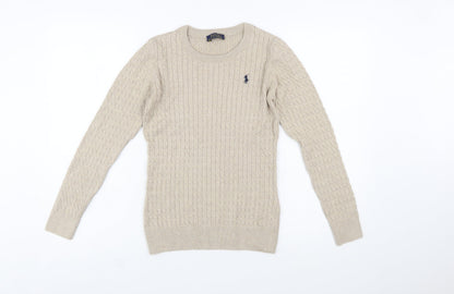 Ralph Lauren Women's Beige Cotton Cable Knit Jumper Size S