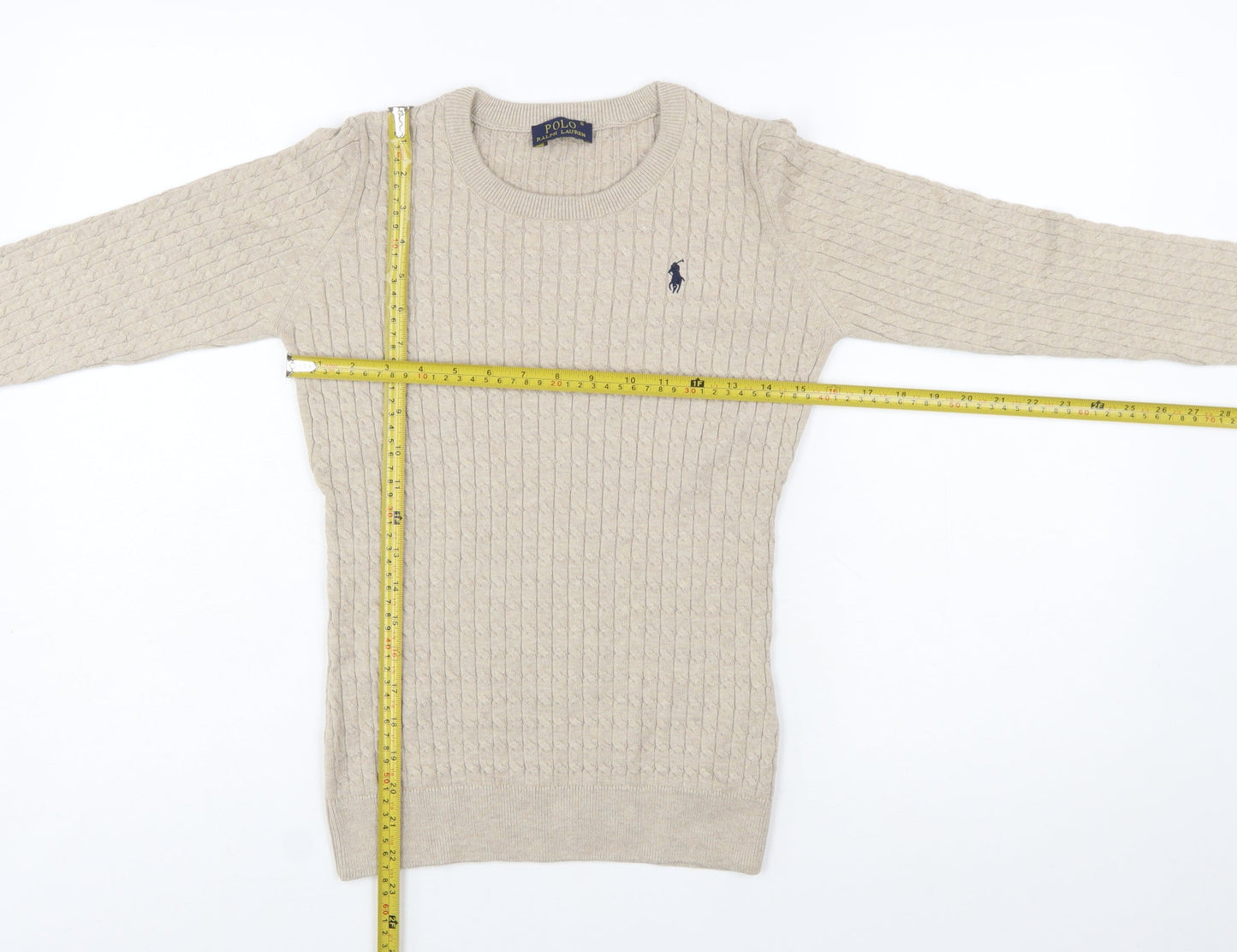 Ralph Lauren Women's Beige Cotton Cable Knit Jumper Size S
