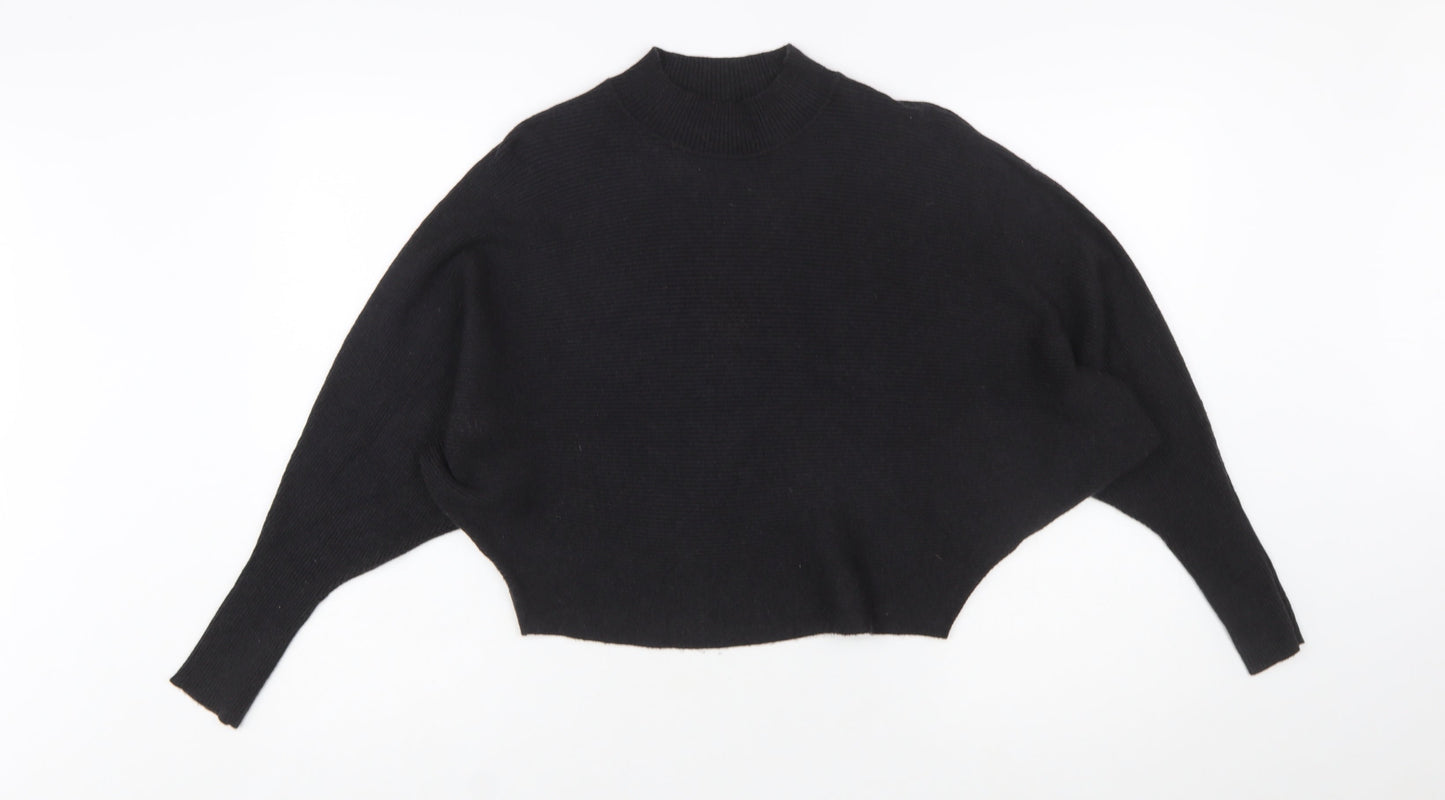 Zara Women Black Mock Neck Knit Pullover Jumper Size 12