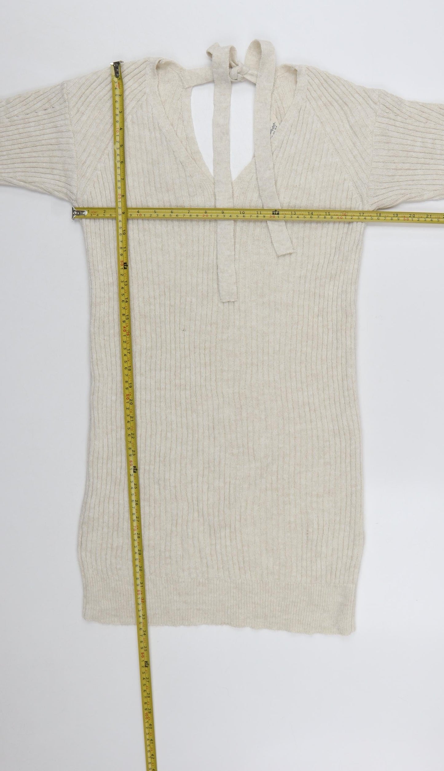 Miss Selfridge Women Beige Knit Jumper Dress Size 10 V-Neck Long Sleeve