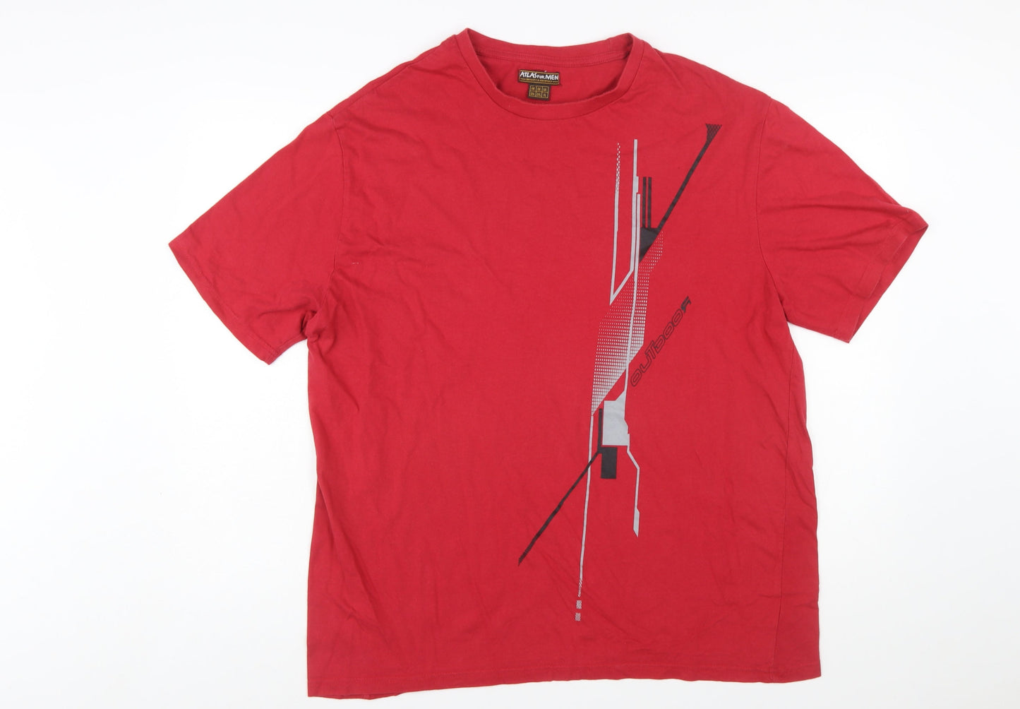 Atlas For Men Red Graphic Print Crew Neck Cotton T-Shirt XL Men's