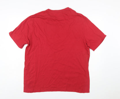 Atlas For Men Red Graphic Print Crew Neck Cotton T-Shirt XL Men's