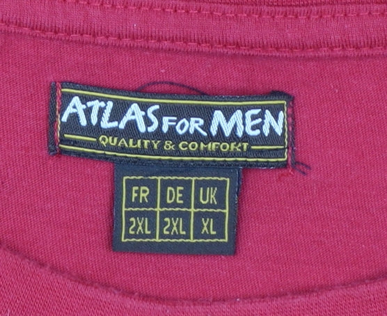 Atlas For Men Red Graphic Print Crew Neck Cotton T-Shirt XL Men's