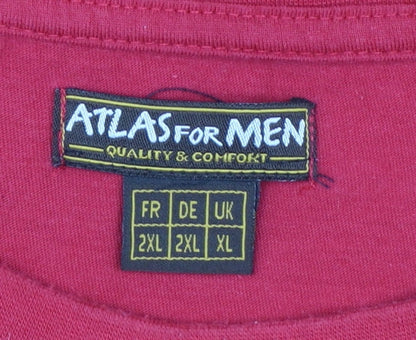 Atlas For Men Red Graphic Print Crew Neck Cotton T-Shirt XL Men's