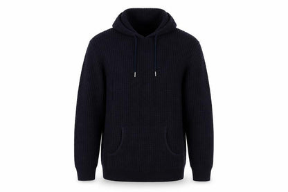 Soulstar Men's Black XL Waffle Knit Hooded Pullover Jumper