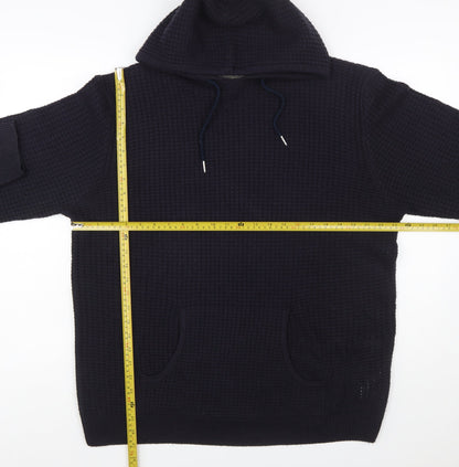 Soulstar Men's Black XL Waffle Knit Hooded Pullover Jumper