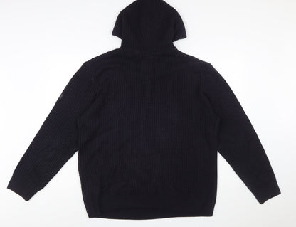 Soulstar Men's Black XL Waffle Knit Hooded Pullover Jumper