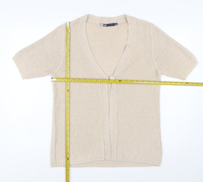 Isle Womens Beige Short Sleeve Knit Cardigan M 14-16 V-Neck Acrylic