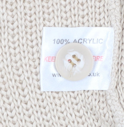 Isle Womens Beige Short Sleeve Knit Cardigan M 14-16 V-Neck Acrylic