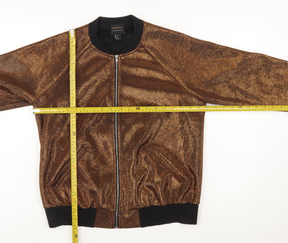 Forever 21 Women Bronze Metallic Full Zip Bomber Sweatshirt Size S